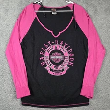Harley-Davidson Shirt Womens XL Pink Black Long Sleeve Ride Love Made USA