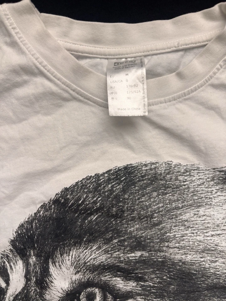 Camiseta para hombre IKEA con estampado de lobo mediana blanca negra gráfica 100 % algodón pulóver Foto 3 de 4