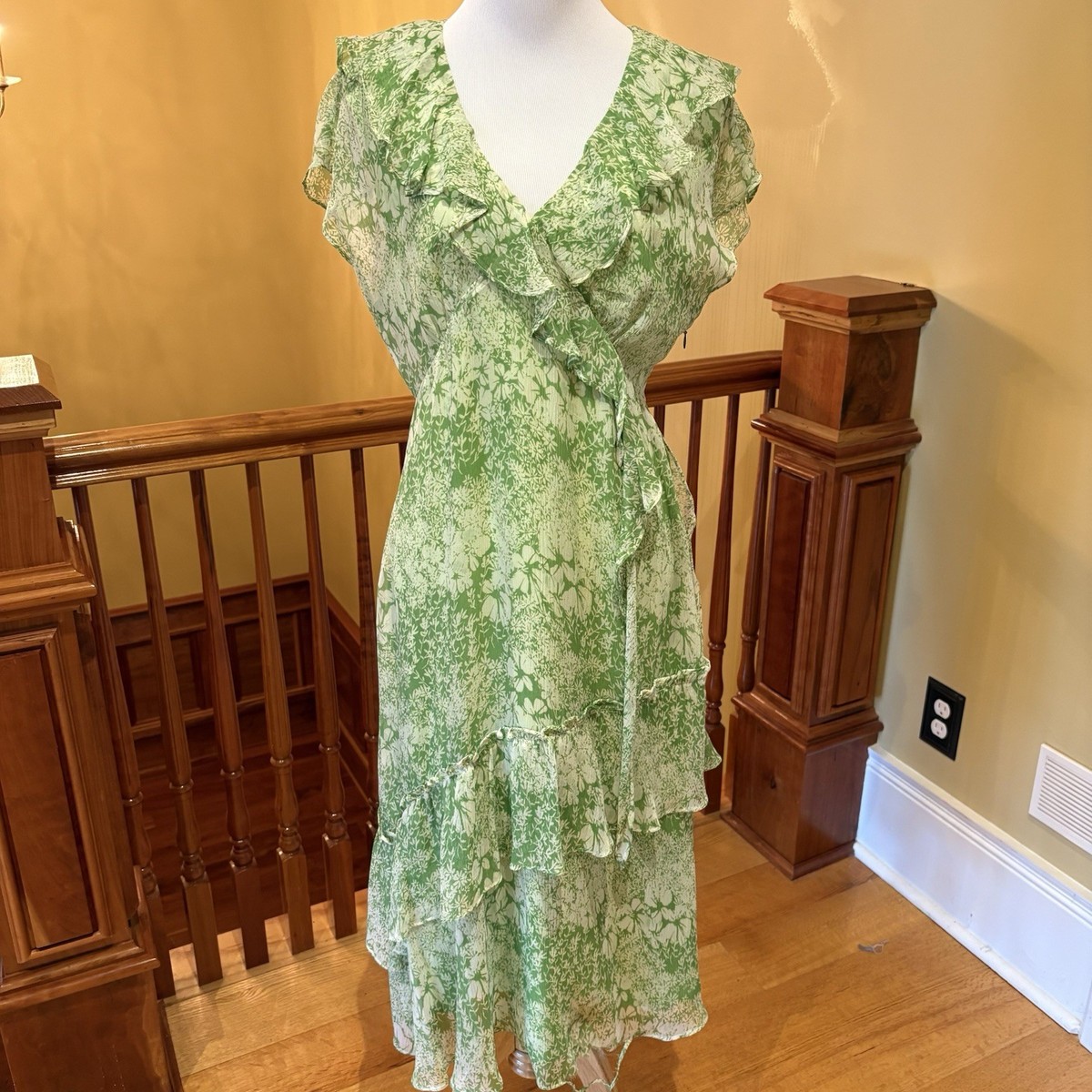 Sundance 100% Silk Green Ruffled Tiered Feminine Floral Sundress Sz 6 | eBay