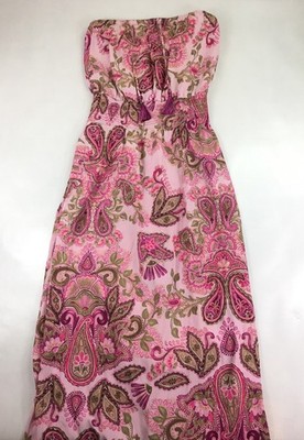 Calypso St. Barth Pink Paisley Strapless Maxi Dress Smocked Waist Size XS