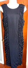 Venus Sheath Midi Dress Womens L Ruched Sides bodycon Black Stretch
