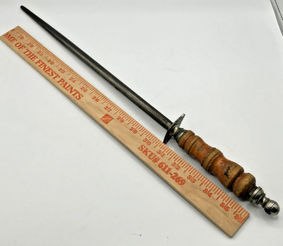 Vintage F DICK Germay 14" STEEL Honing SHARPENING ROD 20" Overall WOOD Handle - Image 2 of 4