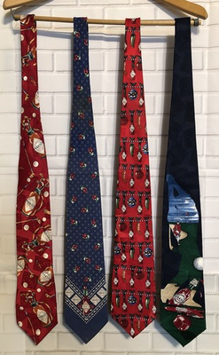 #ad Lot of 4 Tabasco Golf Christmas Ornaments Silk Red Blue Hot Sauce Ties $40.00