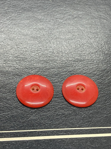 (2) Vintage Sewing Crafts Bakelite Cherry Red Round Two Hole Buttons 1” - Picture 1 of 10