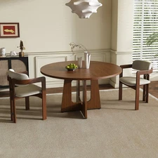 Round Dining Table for 4 - 47 Inch Farmhouse Kitchen Table, MDF Circle Table 
