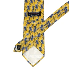 Roundtree & Yorke 63.5x4 Silk Necktie Yellow Blue Geometric Handmade In The USA