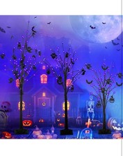 3 Pac Halloween Spooky Tree with Purple/orange Lights, 4FT 5FT 6FT,