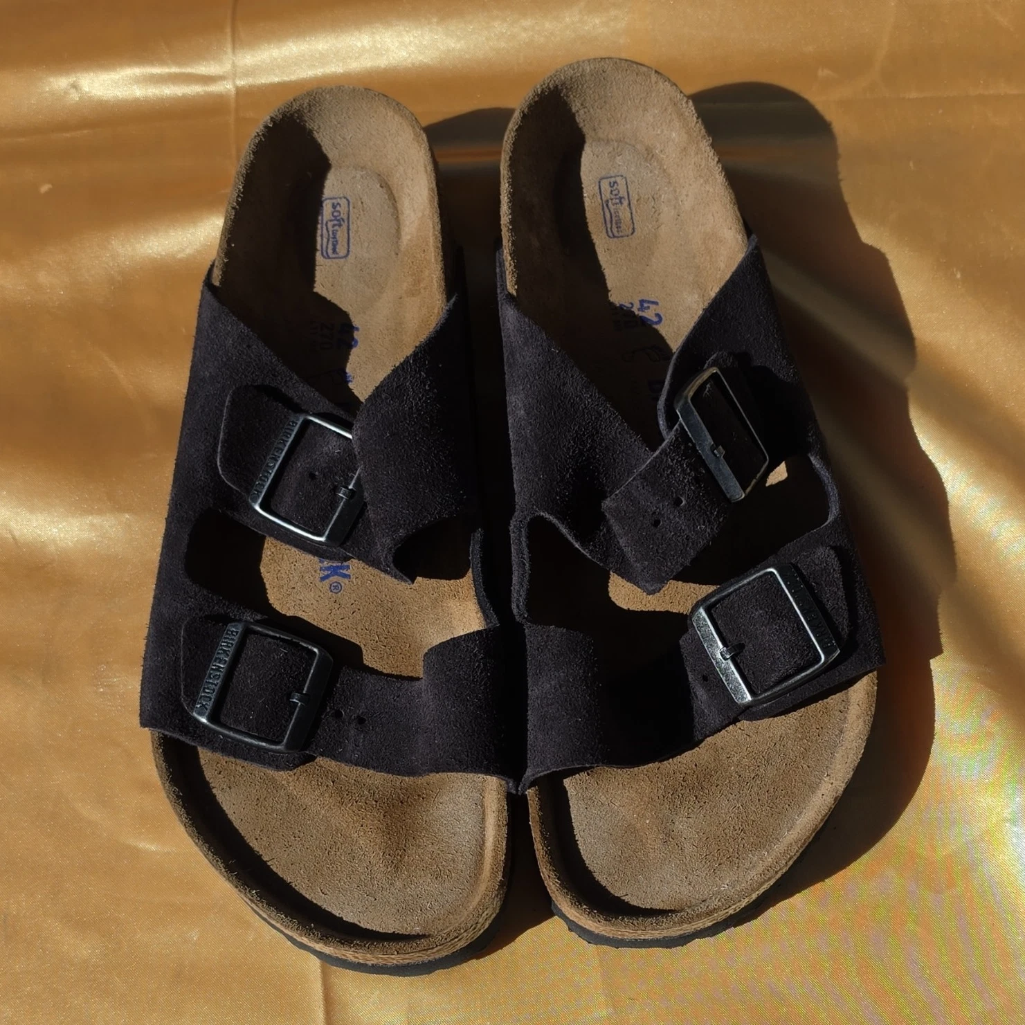 Birkenstock Arizona Men’s Black Suede 2-Strap Buckle Slide Sandals US size 42 WM