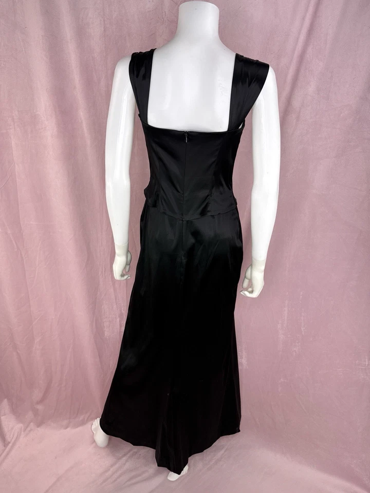 Vintage Y2K ABS Allen Schwartz Womens Black Satin Floral Embroidered Dress 8 90s - Image 4 of 4