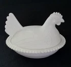 Vintage Hen On Nest White Milk Glass Indiana Glass 7"