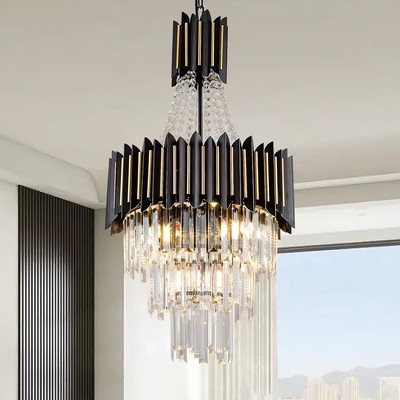 Luxury 15.7  3-Tier Crystal Chandelier, 7-Light Black & Gold Pendant Fixture