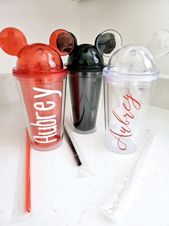 Disney Ears Personalised Funko Cup with Straw Mickey Mouse Kids Water 16oz New - Image 3 of 4