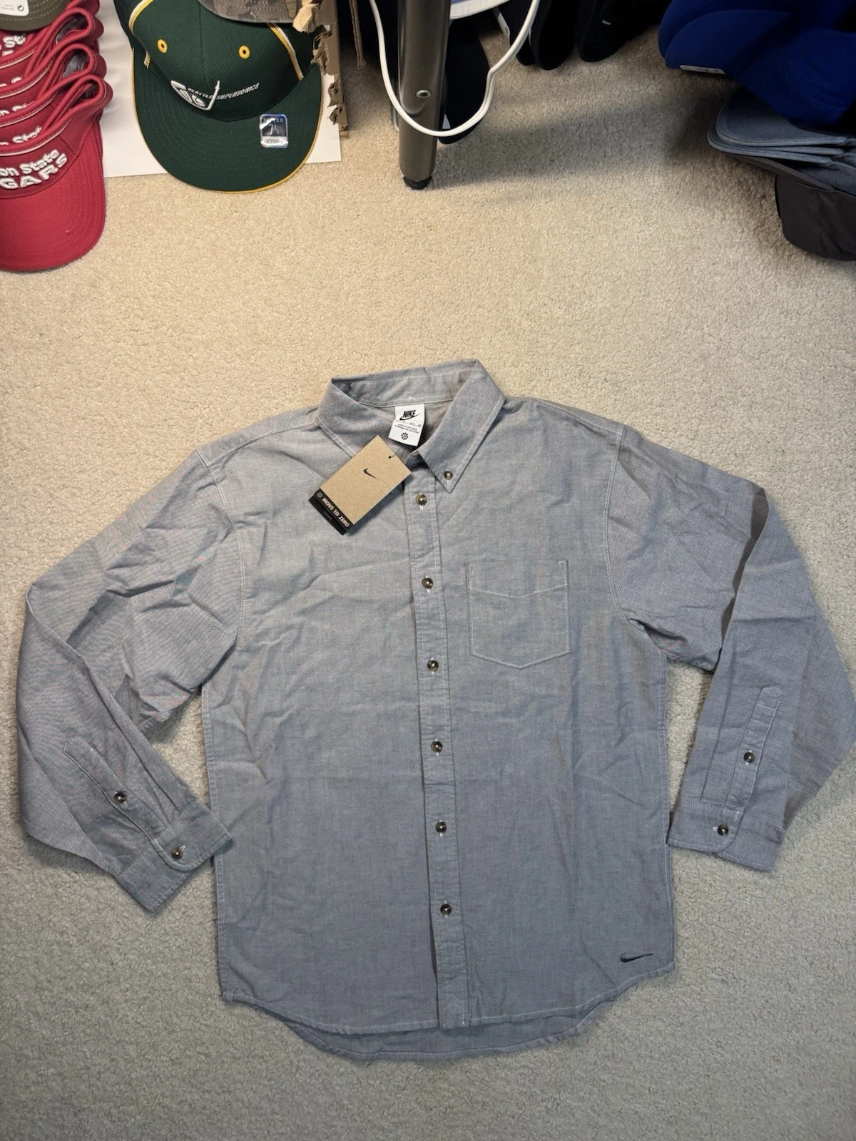 NIKE Life Camicia Oxford Manica Lunga con Bottoni Uomo X Small XS Grigio SB Skate