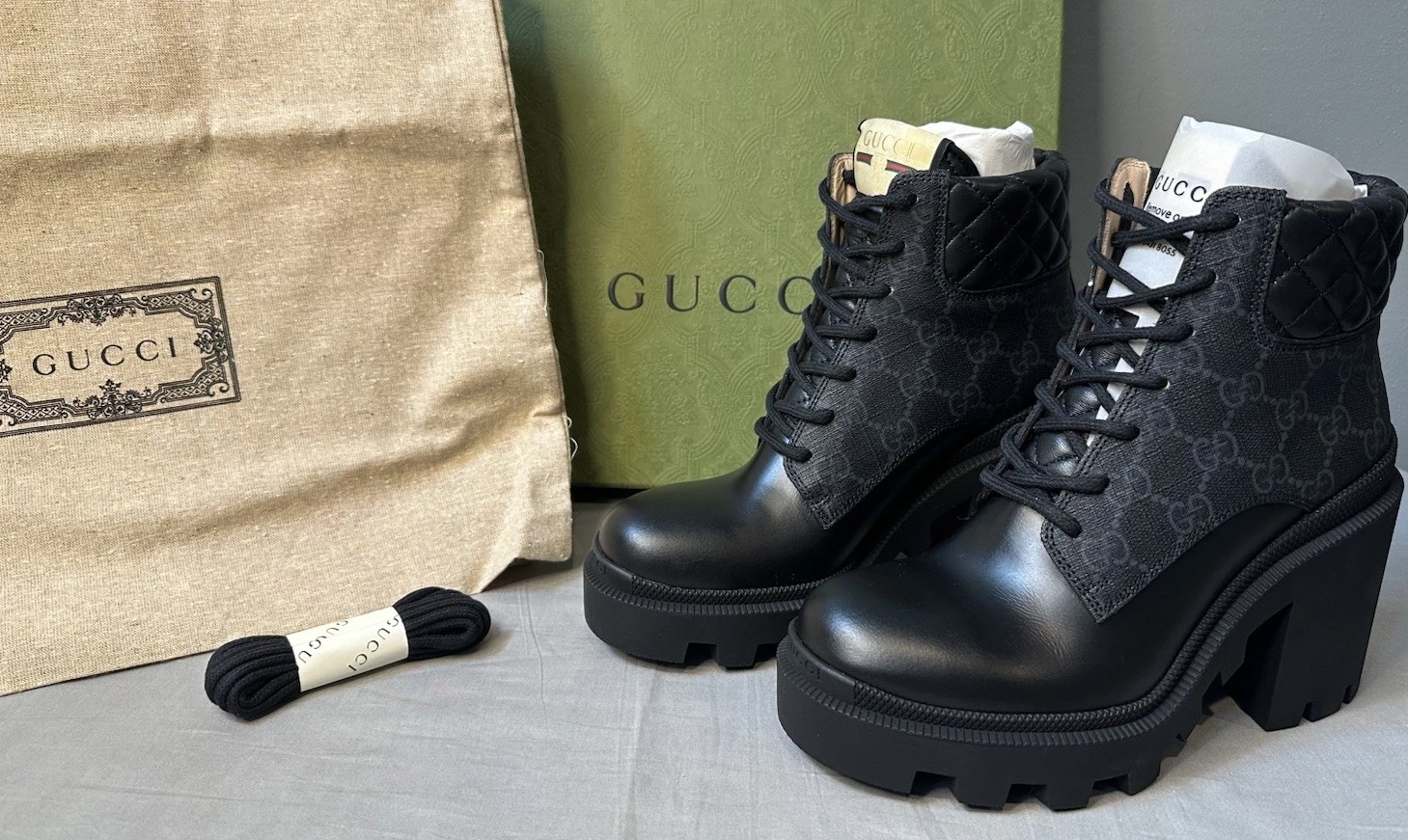 Bottines femme Gucci Apollo GG Supreme Nappa Samoa pointure 35 (US 5) authentiques