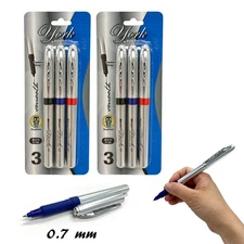 6 Pc Rollerball Pens Fine Point 0.7mm Black Blue Red Ink Smooth School Supplies