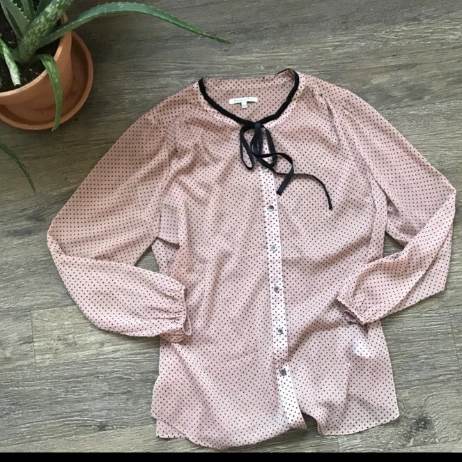 EUC Madewell Alexa Chung Pussy Bow Tie Neck Long Sleev Blouse Top S XS Dot Polka - Image 3 of 4
