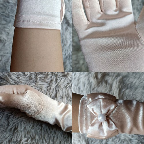 Solid Color Children Gloves Satin Double Laryer Bow Pearl Full Finger Mittens - Picture 7 of 33