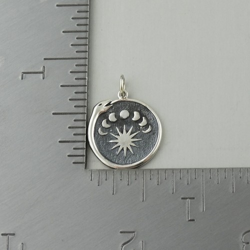 Ouroboros Snake Charm with Moon Phases Charm - 925 Sterling Silver Life NEW - Picture 4 of 4