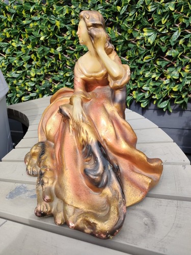 Vintage Art Deco Chalk Figurine Crinoline Lady & 2 Dogs - Picture 4 of 11