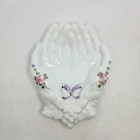 Westmoreland White Milk Glass Open Hands Candy Dish Handpainted Flowers 8" Vtg