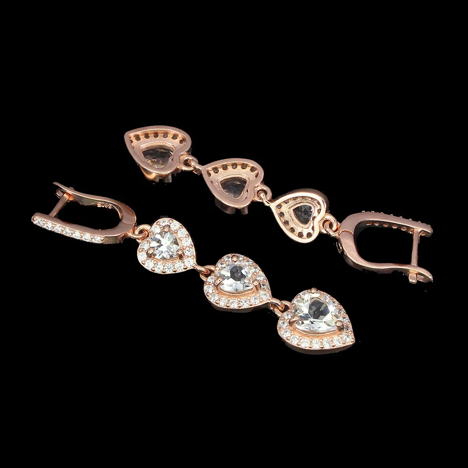 925 Sterling Silver Heart Blue Aquamarine 6mm Simulated Cz Earrings - Image 3 of 4