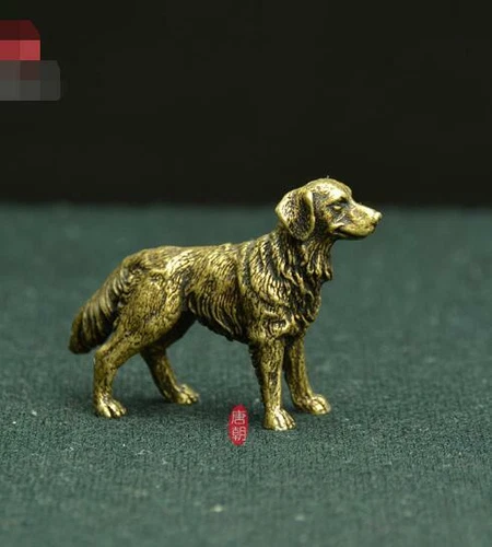 Antique Brass Tea Pet Statue Lucky Puppy Wangcai Dog Desktop Small Decoration - Picture 1 of 10