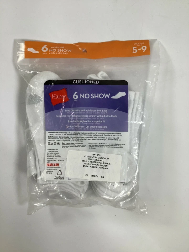 Pack de 6 calcetines acolchados a rayas blancas grises Hanes para mujer talla 5-9 ¡NUEVOS! Foto 2 de 3