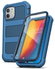 iPhone 12 Mini Case w/ Built-In Screen Protector Protective Full Body Cover Blue