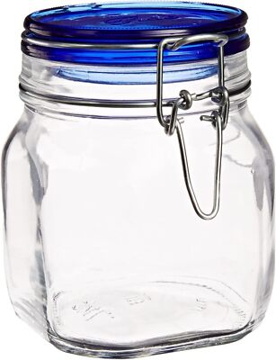 Bormioli Rocco Fido Square Jaw with Blue Lid, 25-1/4-Ounce,Canisters & Jars