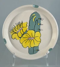 Capistrano Ceramics Round Ashtray with Flowering Cactus Decoration, 6 1/4" dia