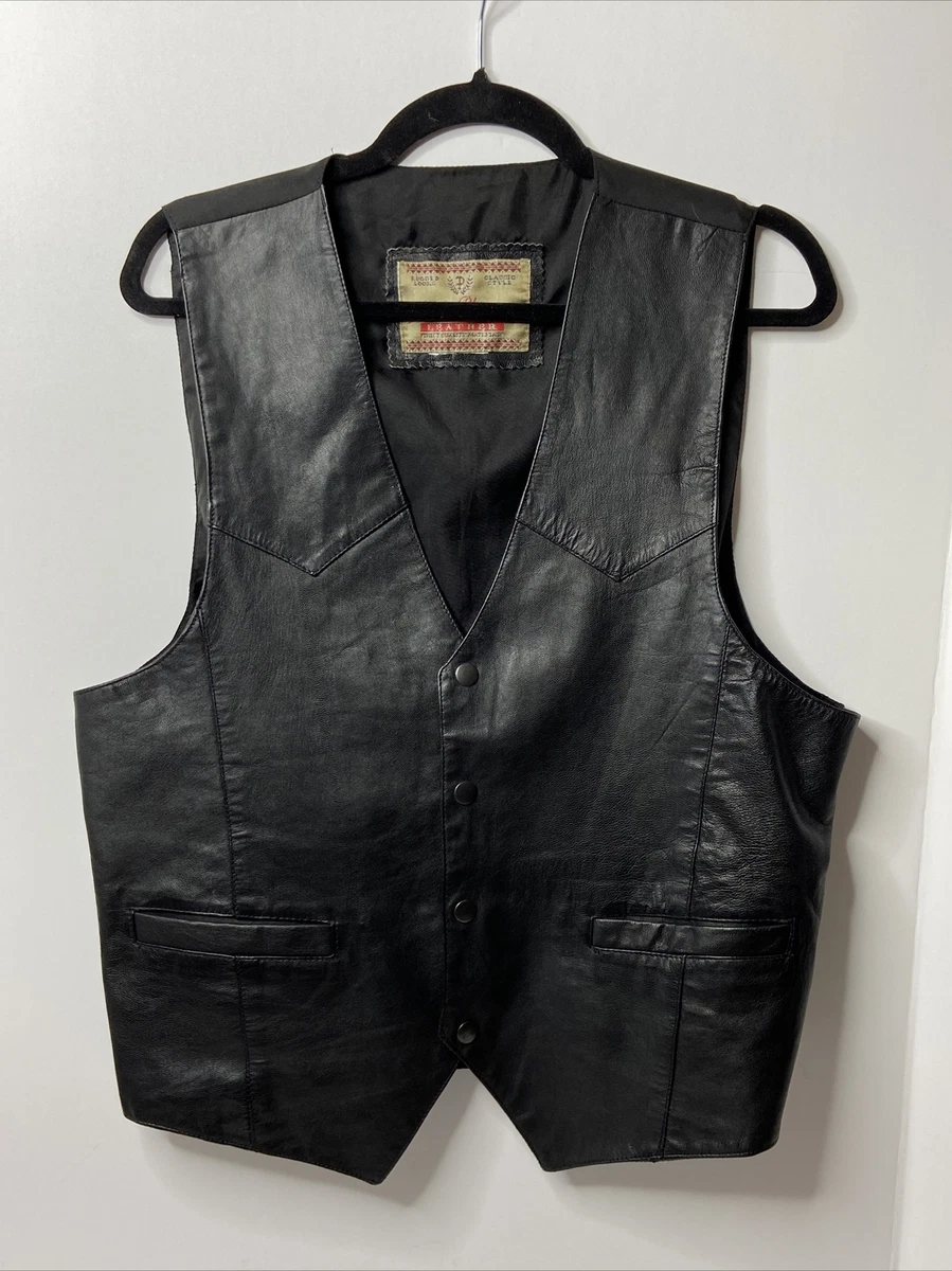 PERMIT PLATINUM mens LARGE 100 Leather Motorcycle Vest Snaps