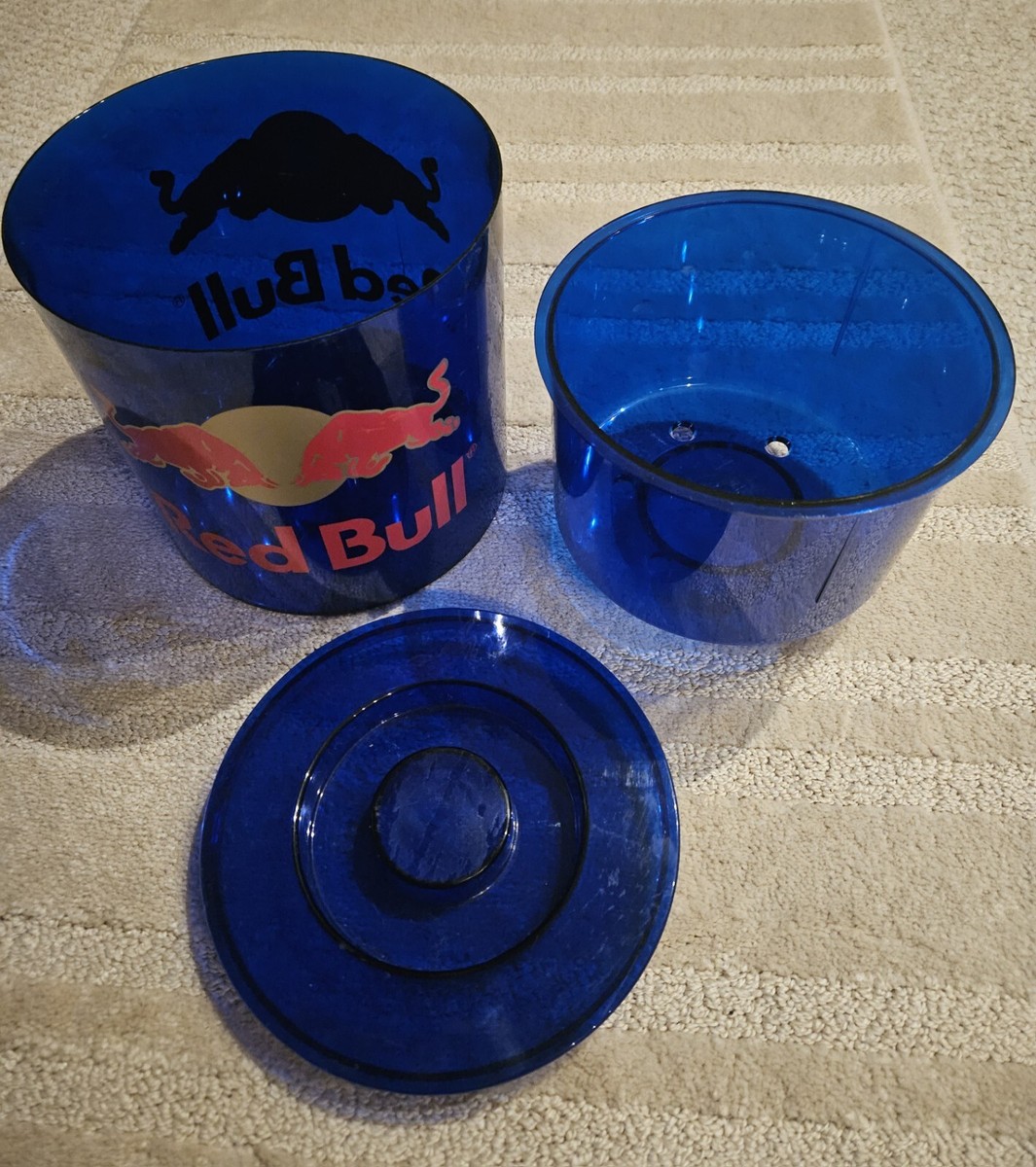 Red Bull Clear Blue Three Piece Ice Bucket Two Sided Logo