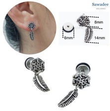 Orecchini uomo donna in acciaio con pendente piccola piuma da argento punk