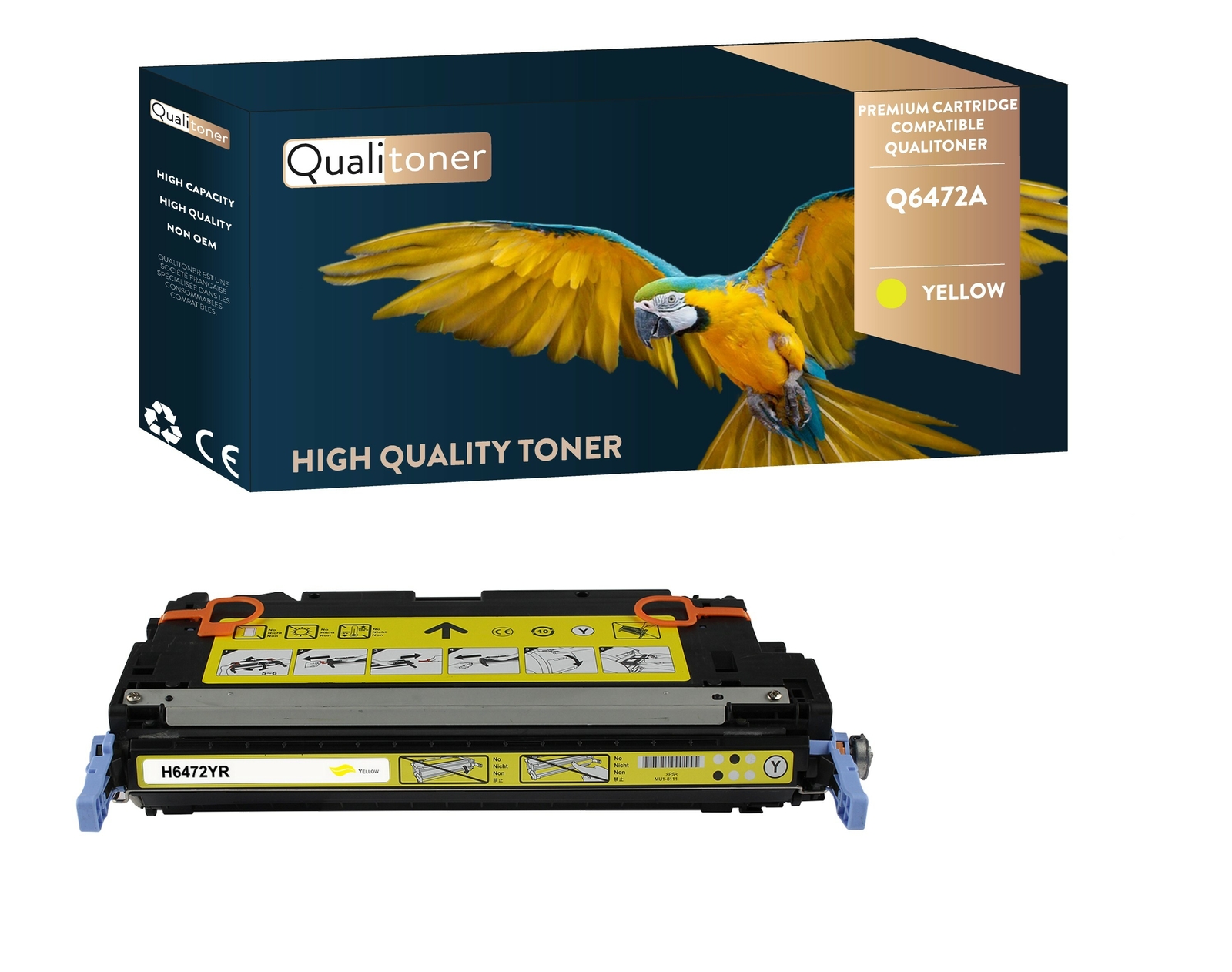 Toner HP Q6472A jaune compatible de marque Qualitoner pour imprimante laser