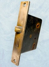 ANTIQUE Cast Iron Hardware Mortise Skeleton Key Lock Door BRASS FACE Kean & Doty