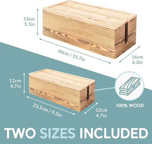 Real Wood Cable Organizer Box Set - Hide Wires & Power Strips with Accessories - Afbeelding 9 van 10