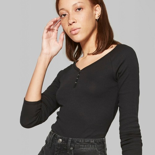 Wild Fable Henley Crop Top Long Sleeve 