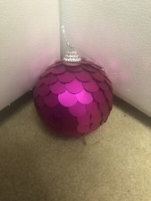 2 Baubles of 80mm Sequin Bauble - PINK - Christmas Tree Hanging Decoration