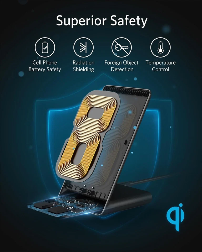 Anker 313 Wireless Charger (Stand), Qi-Certified 10W Fast-Charging - Image 3 of 4