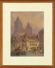 Framed 19th Century Watercolour - Normandy Cathedral
