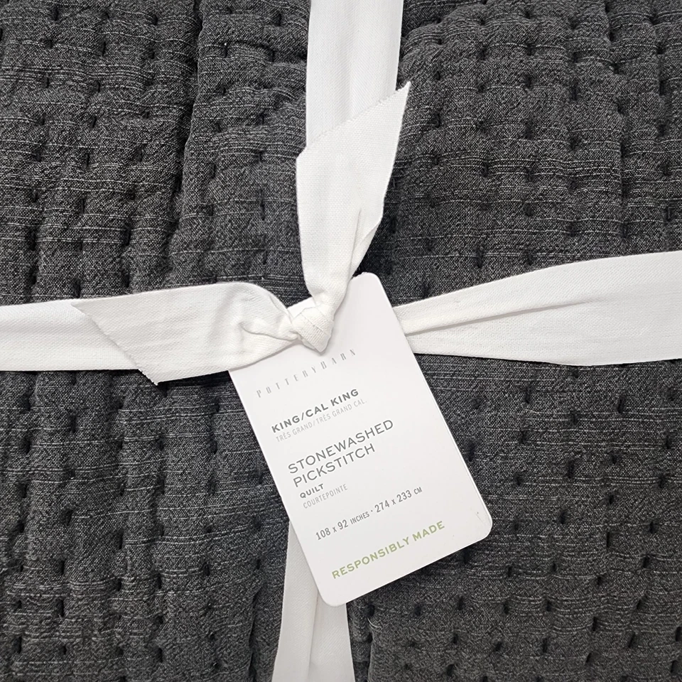 Pottery Barn Stonewashed Pick-Stitch King/Cal. King Quilt Shale Foto 3 de 3