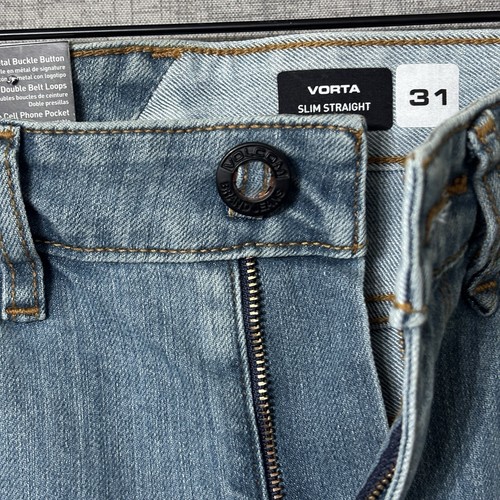 Volcom Vorta Denim Jeans Mens 31x32 Slim Straight Leg Light Wash Blue NWT READ - Picture 14 of 18