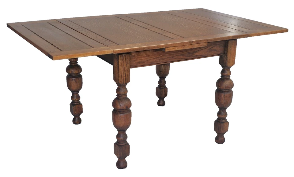 Antigua mesa de comedor inglesa jacobea cuarto de roble aserrado hojas con dibujo refectorio años 30 Foto 3 de 4