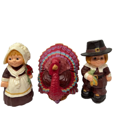 Vintage Hallmark Thanksgiving Merry Miniatures Boy Girl Pilgrims &Turkey - 第 1/9 張圖片