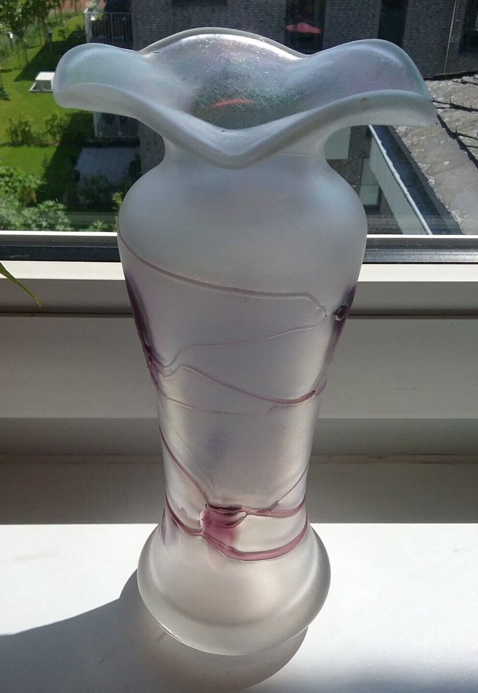 Glasvase /Vase irisierend mit lila Fadenauflage Poschinger? /Frauenau? 29 cm eBay