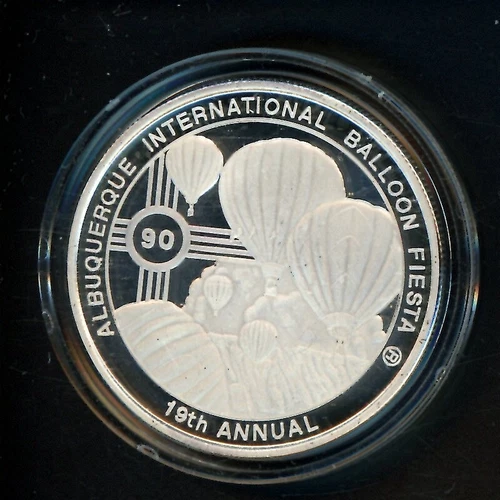 Silver Medallion 1 oz .999 Albuquerque International Balloon Fiesta 1990 Coin