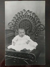 RPPC - Baby in Gown Seated in Highback Chair - 1904-18, Rough Edges