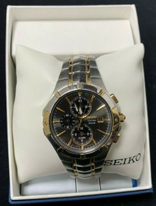 seiko silver dial 2 tone chrono coutura watch