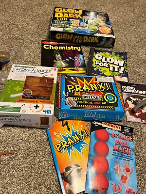 Lot pf science books/activities-includes Grow A maze kit- prank kit-diving sub