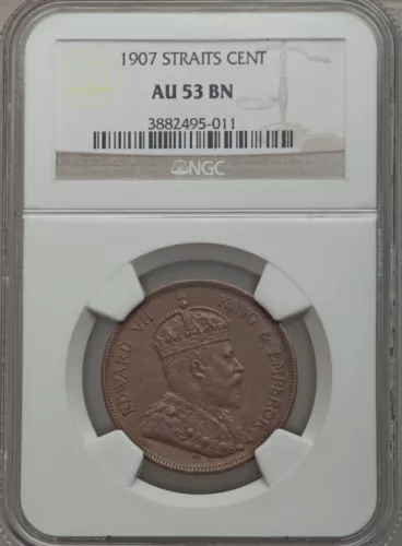 1907 British Straits Settlements Edward VII Large Cent- NGC AU53